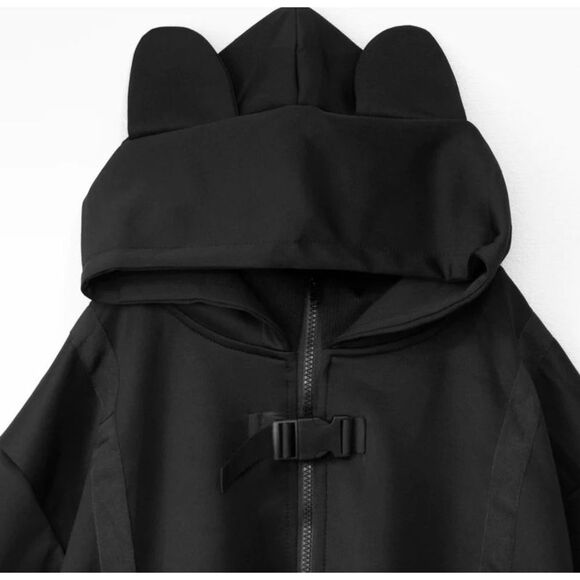 Cyberpunk ALL BLACK cat ears hooded jacket - NWT - Picture 3 of 6